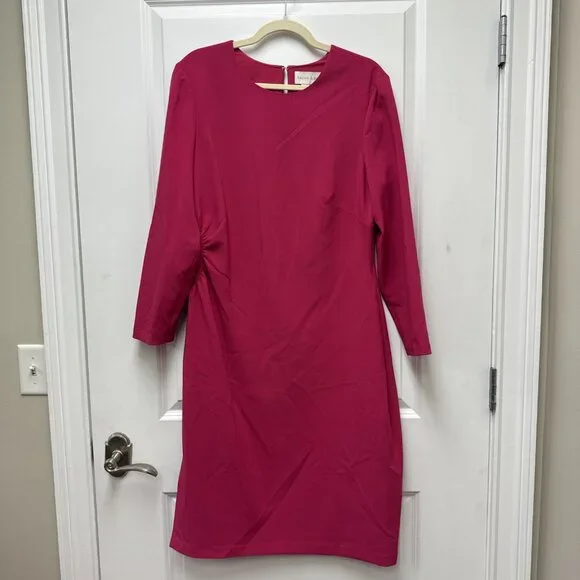 New Sachin & Babi Size 14 Pink Dee Sheath Dress Long Sleeve Passionfruit NWT - Picture 3 of 7